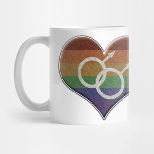 Large Gay Pride Rainbow Colored Heart with Male Gender Symbols Mug